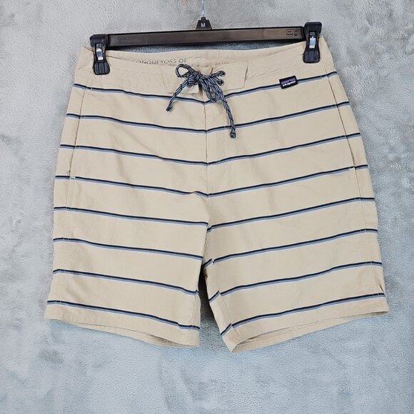 Patagonia Waverfarer Hybrid Walk Shorts Mens Size 30 Beige Striped Board Shorts - Picture 1 of 9